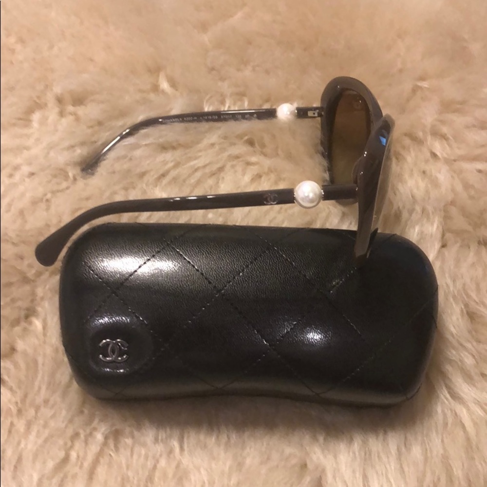Chanel Taupe Sunglasses with Pearl